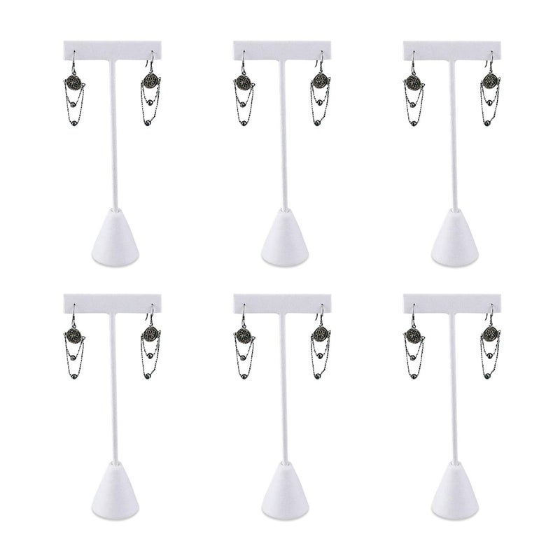 Ikee Design 6 Pcs Set Premium T- Shape Style Earring Display Stand, Earring Stand Jewelry Display for Showroom, Tradeshow, and Showcase, 2 1/2 W x 5 1/2 H in, White Faux Leather - Image 1